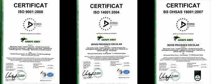 Certifications ISO 9001 / ISO 14001 / OHSAS 18001