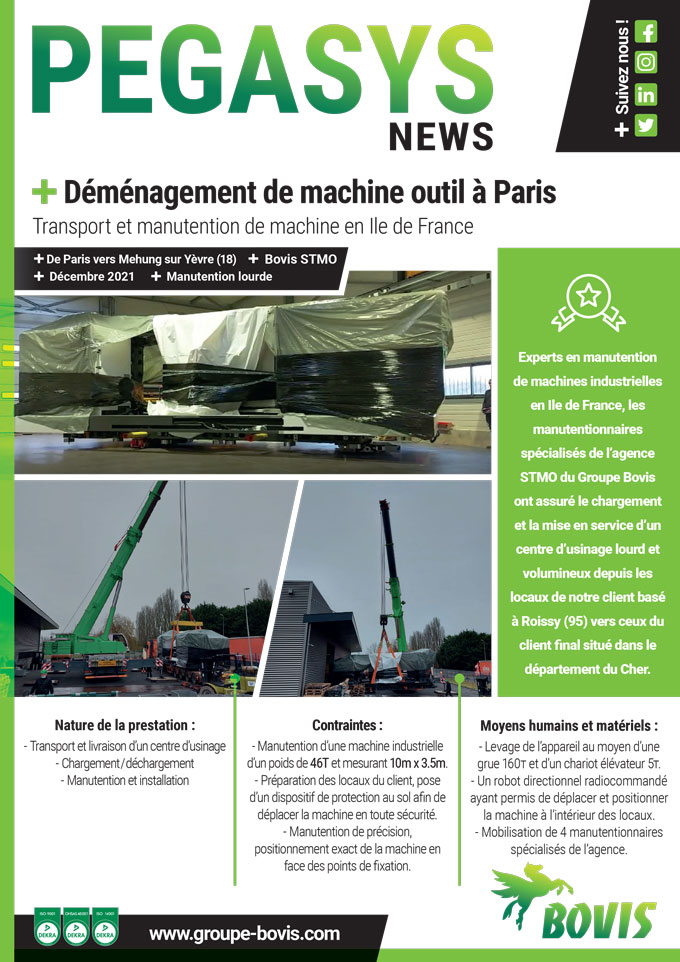 Manutention de machines industrielles en Ile de France par STMO