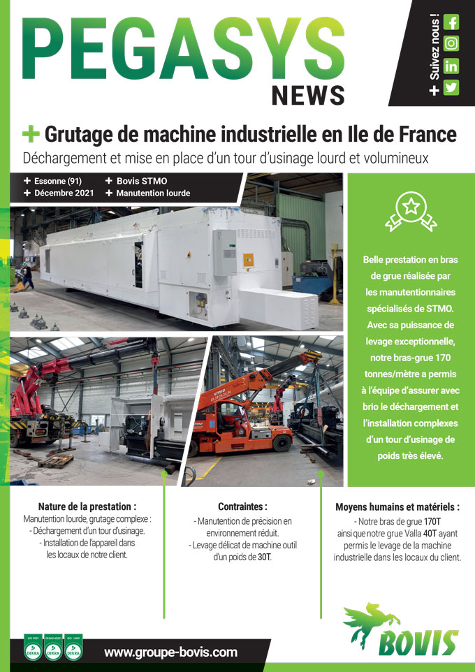 Manutention de machine en Ile de France par STMO du Groupe Bovis