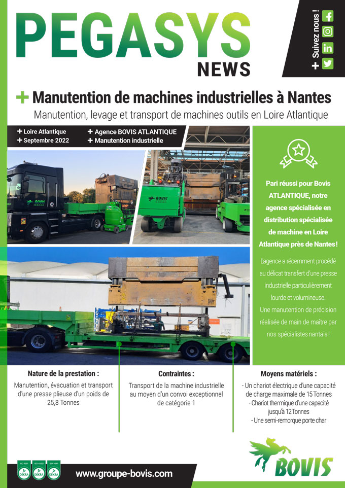 Manutention de machine industrielle en Loire Atlantique par Bovis Atlantique