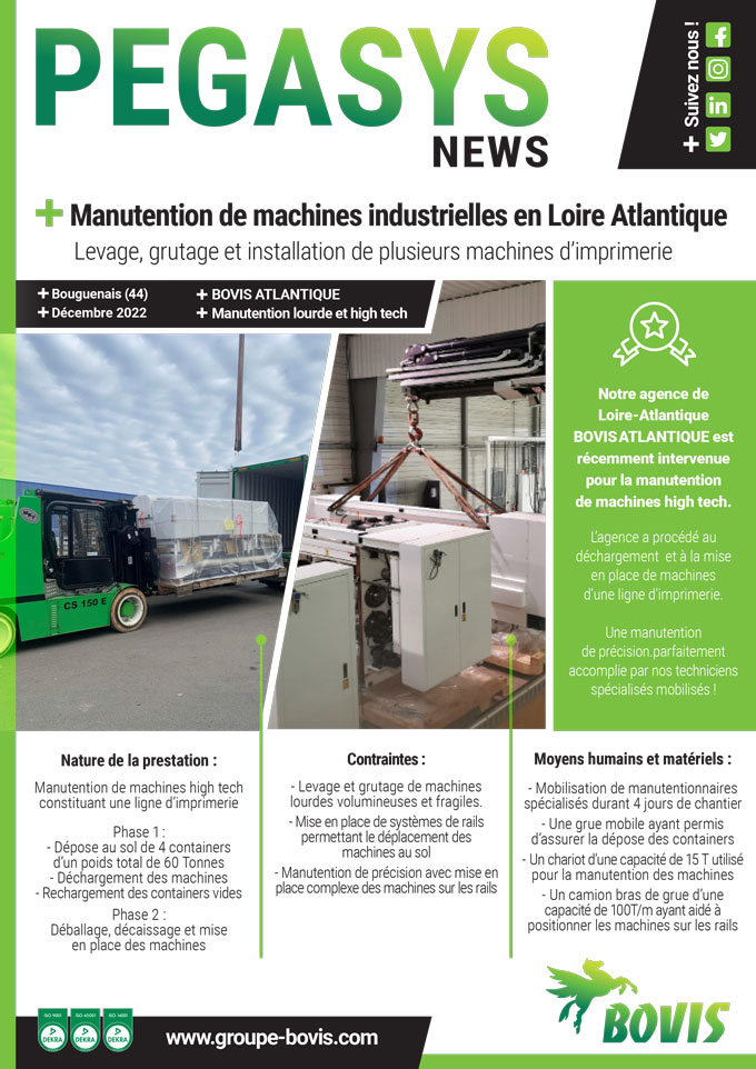 Manutention de machines high tech en Loire Atlantique par Bovis Atlantique