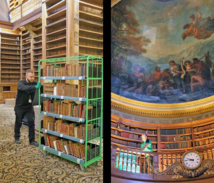 Déménagement des libvres anciens de la bibliothèque de l'Assemblée nationale à Paris