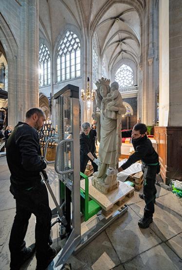 Transport of a Sculpture at Notre-Dame Cathedral in Paris