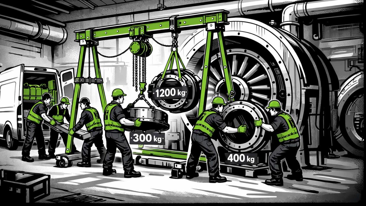 Manutention levage dans environnement restreint de machine lourde et volumineuse